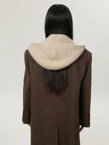 Korean style winter knitted balaclava hood scarf combo warm wool earflap cap for women.