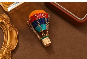 Enamel hot air balloon brooch vintage sweater pin lapel accessory jewelry gift for women