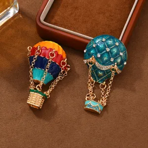 Enamel hot air balloon brooch crystal rhinestone fashion sweater pin retro jewelry accessory