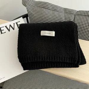 Bufanda de punto de lana de color sólido para mujer invierno cálido acogedor moda cuello