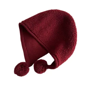 Korean style winter 100% wool knit balaclava hat with cute pom poms warm earflap beanie