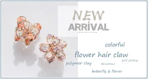 Polymer clay flower hair claw rhinestone gold plated butterfly clip for women 1pc
