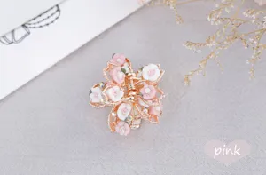 Pink soft clay rose flower hair claw clip, vintage alloy floral mini hair accessories.