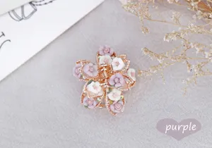 Vintage soft pottery rose flower hair claw clip alloy 3D mini hair grip for women bangs