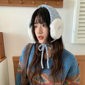 Winter warm knitted plush earmuffs windproof outdoor cute ear warmer for women daily wear