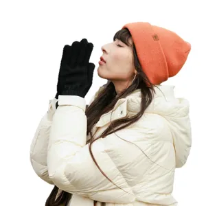 Women warm 100% wool knit beanie winter outdoor solid color slouchy cute ski hat orange stylish
