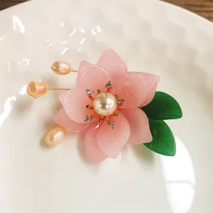 Creative fashion imitation glazed natural freshwater pearl flower brooch retro accessory