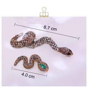 Vintage snake rhinestone brooch set, exquisite animal lapel pin accessories for outfits.