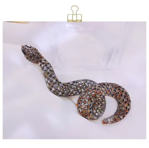 Detailed view of vintage rhinestone snake brooch, elegant crystal animal pin for stylish men.