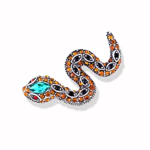 Vintage crystal snake brooch, rhinestone animal pin, elegant suit lapel accessory gift.