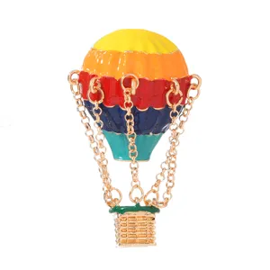 Colorful hot air balloon enamel brooch pin with gold chains for women vintage sweater jewelry
