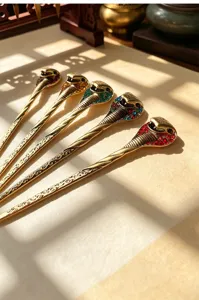 Vintage snake hair sticks rhinestone alloy cobra hairpins set for women elegant hair accessories