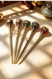 Vintage cobra hair pin set with sparkling rhinestones, elegant alloy hair accessories for women.