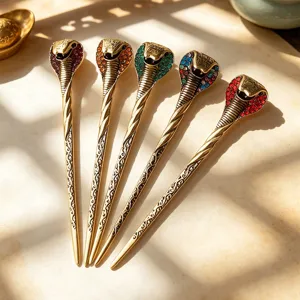 Vintage Retro Cobra Hairpin Alloy Rhinestone Hair Stick Snake Hair Accessories For Women Bridal Hair Bun Jewelry Gift