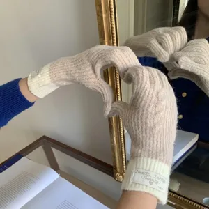 Cozy knit touch screen gloves with ribbed cuffs, warm winter riding gloves for women.