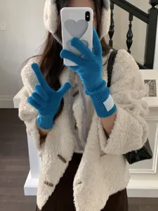 Koreanische einfarbige Wollhandschuhe Damen Touchscreen Winterwarme Strickhandschuhe.