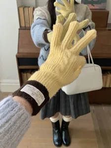 Candy color colorblock knit gloves detail view, winter warm touchscreen gloves for women.