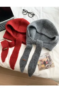 Koreanischer Stil Strick Sturmhaube Schal Set, warme Winter Kapuze Mütze für Damen neu.