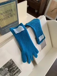 Koreanische einfarbige blaue Strick-Touchscreen-Handschuhe für Damen, warme Winterbekleidung.