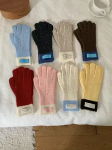 Candy color block knit touch screen gloves for women winter warm daily accessories.