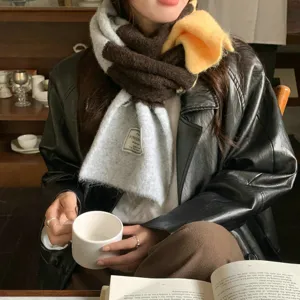 Koreanischer Stil Farbblock Wollschal Damen Herbst Winter warme gemütliche Strickschal