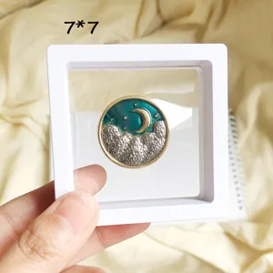 Square PE film suspension jewelry display box with moon cloud brooch size 7x7cm white