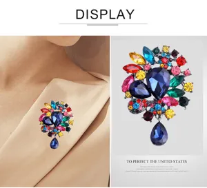 Kleurrijke kristallen strass broche speld met hanger mode kleding accessoires voor dames heren
