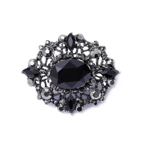 Spilla vintage barocca in cristallo nero strass gioiello moda stile corte gotica chic