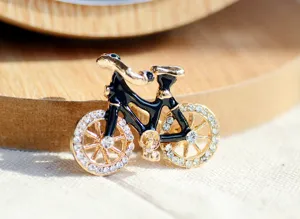 Rhinestone bicycle brooch pin vintage cute lapel accessory for coat hat bag detail view