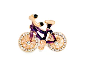Cute bicycle brooch rhinestone pin creative metal lapel accessory for clothes hat bags coat