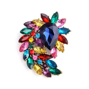 Vintage Multikleur Kristal Glas Broche Retro Strass Speld Elegante Mode Sieraden Dames