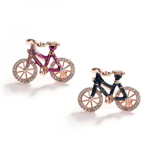 Creative bicycle brooch pin rhinestone enamel fashion lapel badge jacket accessories