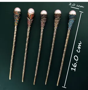 Vintage rhinestone pearl hair sticks set, elegant lotus flower hairpins for Hanfu styling.