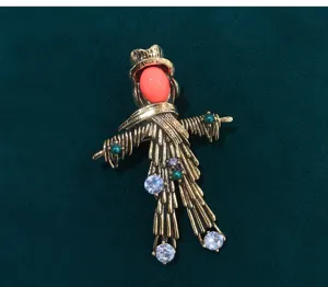 Vintage scarecrow brooch for women coat crystal rhinestone scarf pin retro clothing accessory