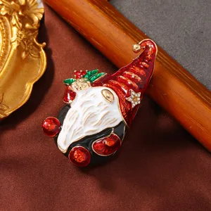 Christmas gnome brooch enamel cute cartoon vintage lapel pin rhinestone fashion jewelry gift