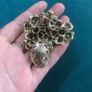 Vintage crystal glass brooch French rhinestones flower men suit jacket pin accessory