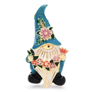 Cute enamel gnome brooch vintage cartoon character metal pin decorative clothing accessory