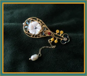 Handgemachte Perlen Blume Pipa Brosche Quaste Pin Vintage chinesische Kleidung Zubehör
