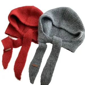 Koreanische Strick-Balaclava Mütze Schal Set für Damen, warme Winter Kälteschutz Kopfbedeckung.
