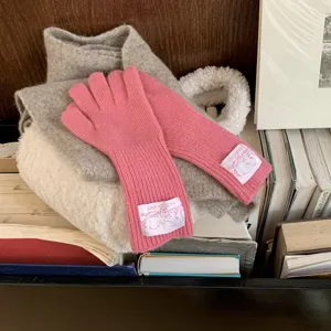 Koreanische rosa Wollstrickhandschuhe warme Winter Touchscreen winddicht schick design
