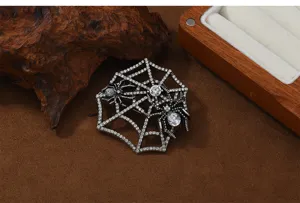 Vintage Strass Spinnennetz Brosche Pin, Halloween Kristall Insekt Anzug Jacke Detail.