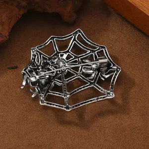 Antikes silbernes Spinnennetz Brosche Anstecknadel fuer Herren Damen Halloween Kostuem Schmuck