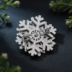Silberne drehbare Schneeflocke Brosche Nadel Rückansicht, edles Mantel Anzug Accessoire.