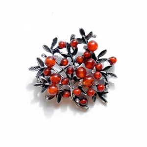 Vintage Alloy Branch Red Stone Brooch Pin Retro Tree Fruit Suit Sweater Scarf Buckle Corsage Jewelry For Women Men