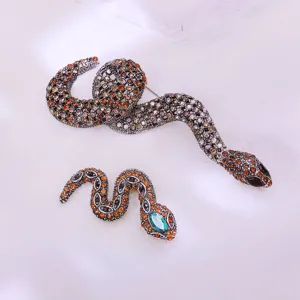 Vintage rhinestone snake brooch set, sparkling crystal animal lapel pin for men and women.