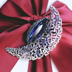 Vintage large crescent moon crystal brooch pin for women men sweater scarf clip jewelry