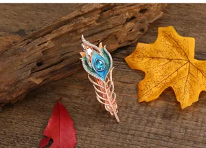Retro glazed peacock feather hairpin rhinestone hair clip for women vintage hanfu headwear