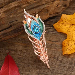Retro Peacock Feather Hair Clip Rhinestone Enamel Hairpin Elegant Hanfu Hair Accessories