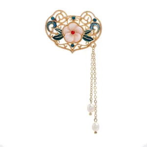 Chinesische Retro Metall Blume Brosche mit Perlen Quasten für Hanfu Qipao Kleidung