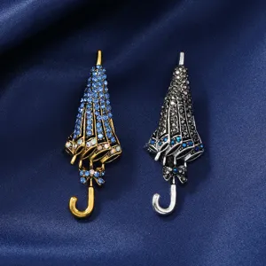 Glänzender Strass Regenschirm Broschen Set, kreative Metall Anstecknadel für Damen Anzüge